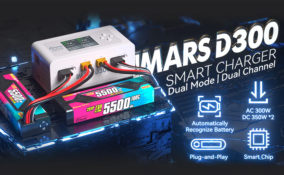 Gens Ace iMars D300 G-Tech Channel AC/DC 300W/700W RC Battery Charger-EU Black - Image 11