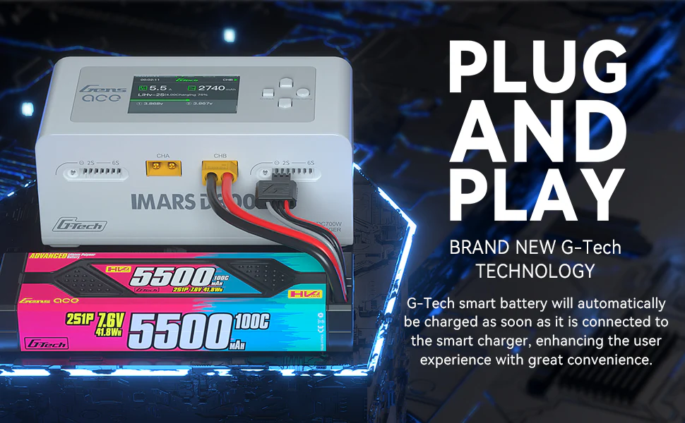 Gens Ace iMars D300 G-Tech Channel AC/DC 300W/700W RC Battery Charger-EU Black - Image 9