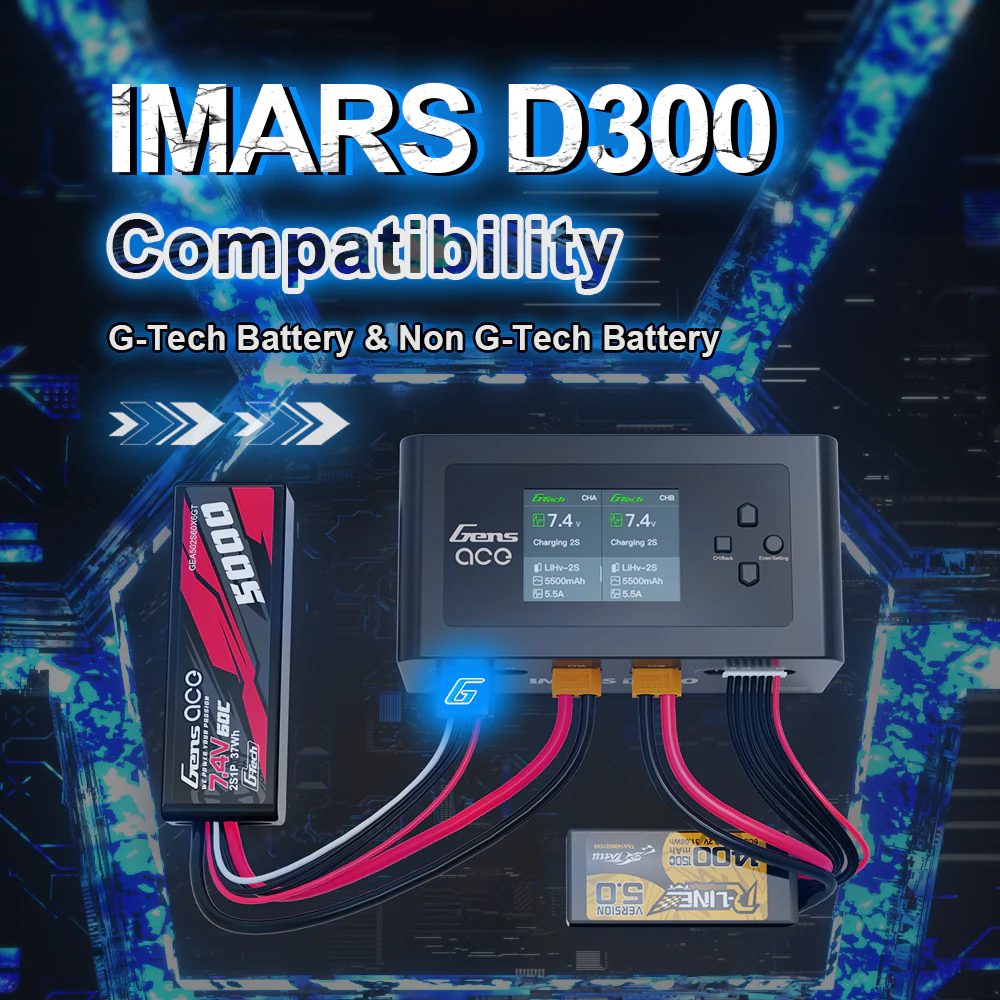 Gens Ace iMars D300 G-Tech Channel AC/DC 300W/700W RC Battery Charger-EU Black - Image 7