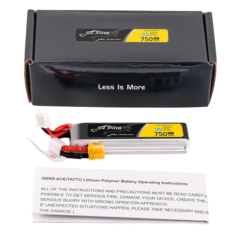 Tattu Lipo 750mAh 95C 2S1P 7.6V HV XT30U-F Long-Pack - Image 5